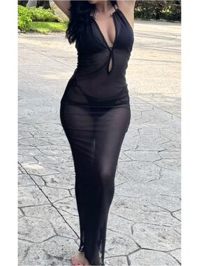 Black Sheer full length Maxi Dress bathing suit bikini cover up